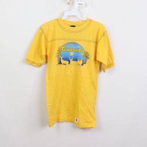 80s Mens XS Colorado Nature Print T Shirt Yellow